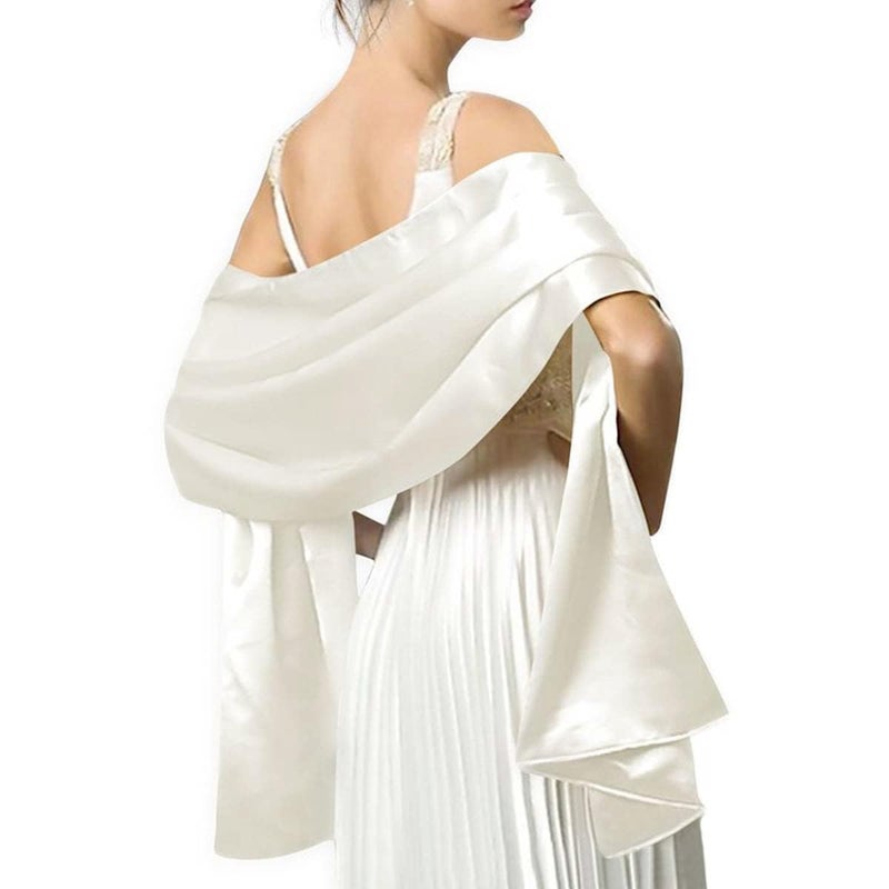 MLMW Women's Shawls and Wraps for Evening Dresses Satin Winter Shawl for Formal Dress Bridal Shawl And Wraps Extra Long for Wedding Party Bridal Shower Baby Shower, Ivory - Image 2